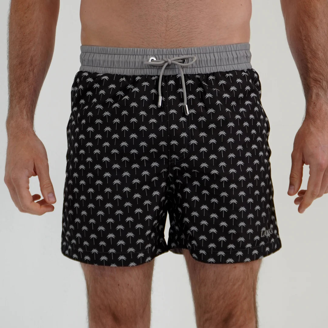 Lanka Black Pattern Swim Shorts - Dark Grey